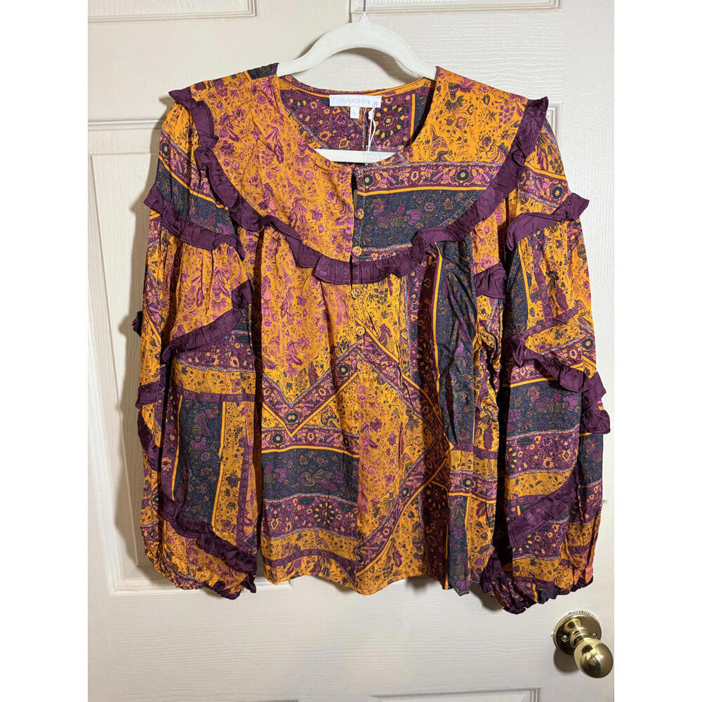 Olivaceous Boho Chic Floral Ruffle Blouse - Size S